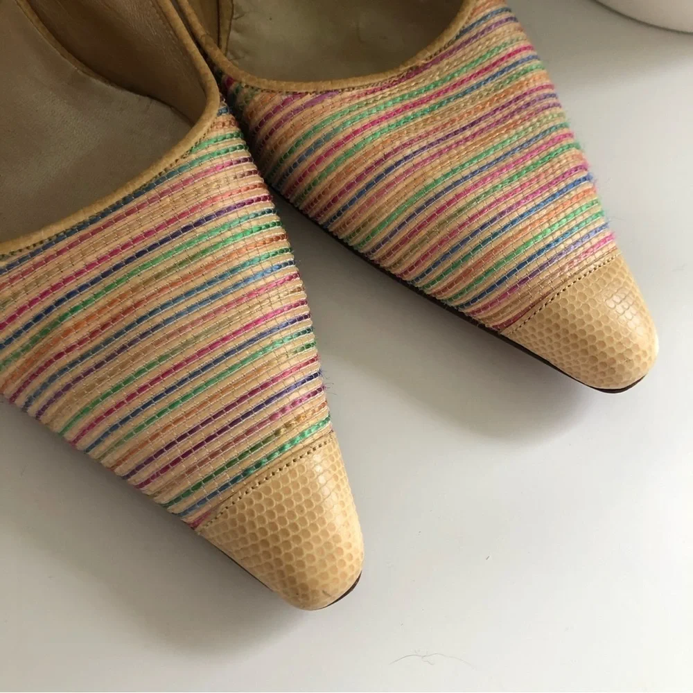 ST JOHN Women’s Slingback Heels Woven Multicolor Pointed Toe Rare Edition Size 6